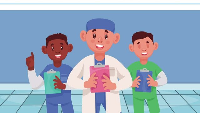 staff of male doctors characters animation