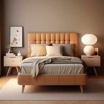 Realistic photo of interior modern style bedroom, with warm light condition.