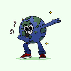 Illustration of a globe singing using a microphone vector. Singing globe illustration vector.