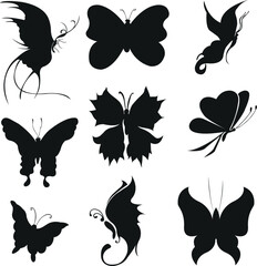 butterfly silhouette, group of butterflies, black and white, wildlife
