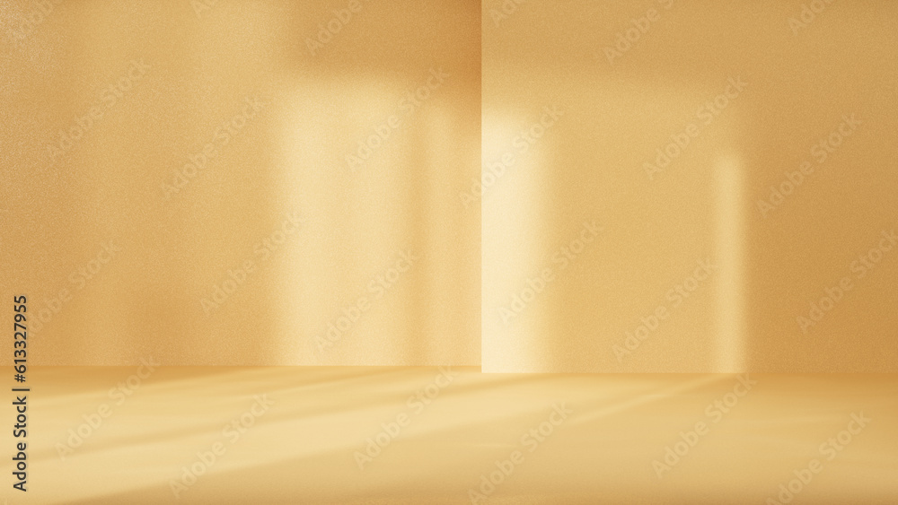 Poster Abstract pastel empty studio room background with window shadows, room with sunlight and shadows for design and presentations