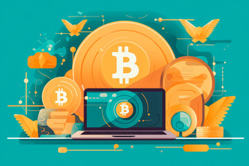 Central bank digital currency as the future of money, golden coin with letter B representing digital money, illustration. Generative AI