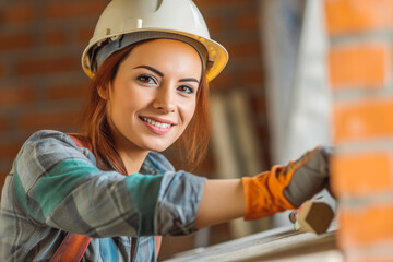 Young attractive woman renovating her apartment, indoor design renovation, looking happy. Generative AI