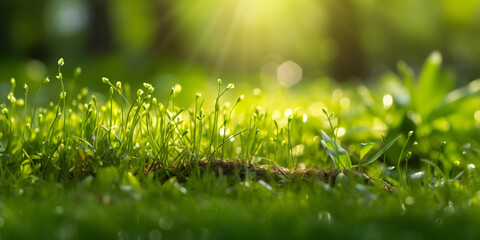 Obraz premium Natural green background of young juicy grass