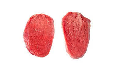 Beef tenderloin or eye fillet or file mignon tender meat raw steaks isolated transparent png. Cut from the loin of beef.
