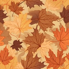 Naklejka na ściany i meble Create a seamless pattern featuring a lush digital paper with maple leaves in autumn. The composition should showcase a magical and intricate arrangement of maple leaves and arranged in a soft browm p