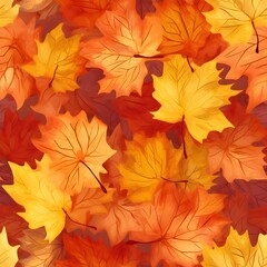 Naklejka na ściany i meble Create a seamless pattern featuring a lush digital paper with maple leaves in autumn. The composition should showcase a magical and intricate arrangement of maple leaves and arranged in a harmonious p