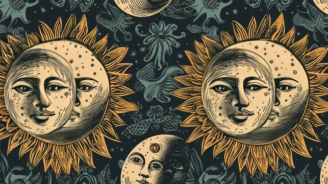 Sun. Sun Pattern. Moon. Planets. Solar System Pattern. Sun.  Made With Generative AI.