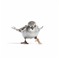 Adorable Cute Funny Baby Dove Animal Running Close Up Portrait Photo Illustration on White Background Nursery, Kid's, Children's room, pediatric office Digital Wall Print Art Nature Generative AI