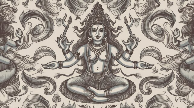 Hinduism. Hinduism Pattern. Shiva. Vishnu. Krishna. .Made With Generative AI.