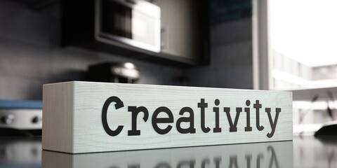 Creativity - word on wooden block - 3D illustration
