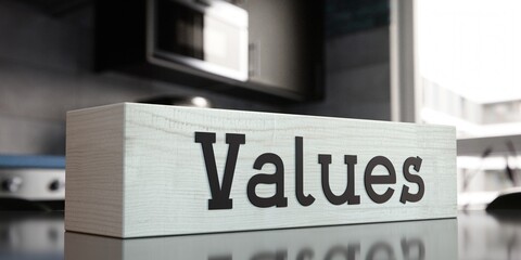 Values - word on wooden block - 3D illustration