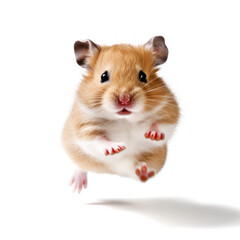 Adorable Cute Funny Baby Hamster Animal Running Close Up Portrait Photo Illustration on White Background Nursery, Kid's, Children's room, pediatric office Digital Wall Print Art Nature Generative AI