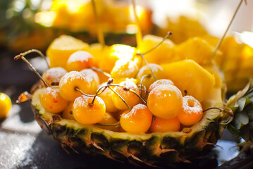 yellow sweet cherry with pineapple,