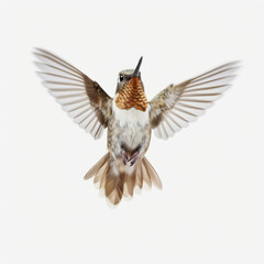 Obraz premium Adorable Cute Funny Baby Humming Bird Running Close Up Portrait Photo Illustration on White Background Nursery, Kid's, Children's room, pediatric office Digital Wall Print Art Nature Generative AI