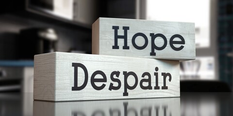 Hope, despair - words on wooden blocks - 3D illustration