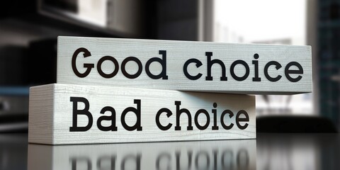 Good choice, bad choice - words on wooden blocks - 3D illustration