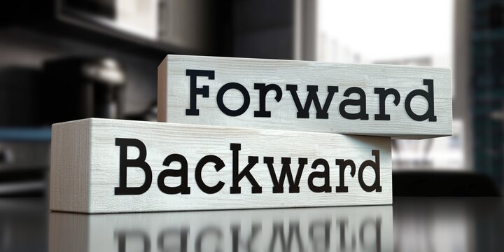 Forward, backward - words on wooden blocks - 3D illustration