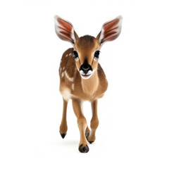 Fototapeta premium Adorable Cute Funny Baby Impala Animal Running Close Up Portrait Photo Illustration on White Background Nursery, Kid's, Children's room, pediatric office Digital Wall Print Art Nature Generative AI