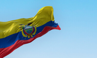 Ecuador national flag waving in the wind on a clear day