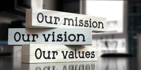 Foto op Plexiglas Our mission, vision, values - words on wooden blocks - 3D illustration © PX Media