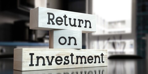 Return on investment, ROI - words on wooden blocks - 3D illustration