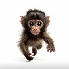 Adorable Cute Funny Baby Monkey Animal Running Close Up Portrait Photo Illustration on White Background Nursery, Kid's, Children's room, pediatric office Digital Wall Print Art Nature Generative AI
