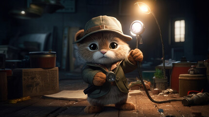 Kitty the detective is solving the cutest mysteries - obrazy, fototapety, plakaty