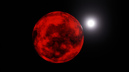 3d rendering rocky exoplanet with lava orbiting star
