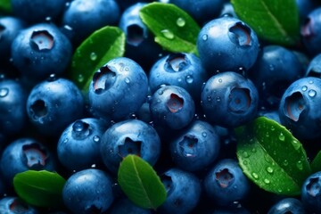 Background of blueberries closeup. Seasonal harvest. AI generated, human enhanced