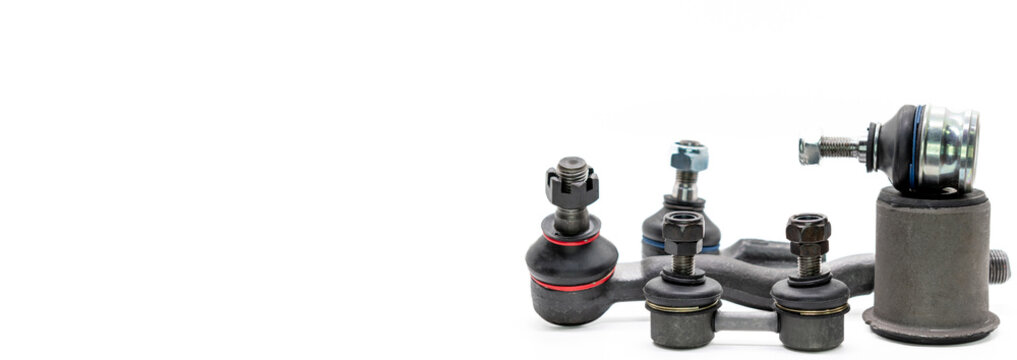 Tie rod end, trunnion for wheel, lug link, axial lug, isolated on white background. for banner web desing. selective focus