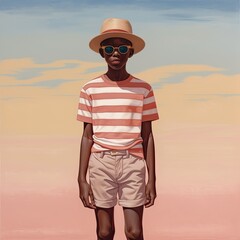 Effortless Elegance: Handsome Young Black Man in Stylish Illustration, AI generated