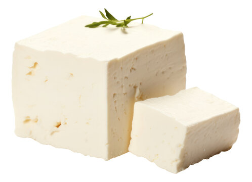Greek feta cheese block isolated. Generative AI.