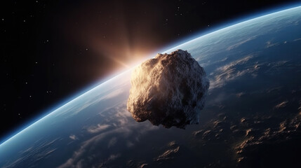 a meteorite in space flies towards earth. Generative AI