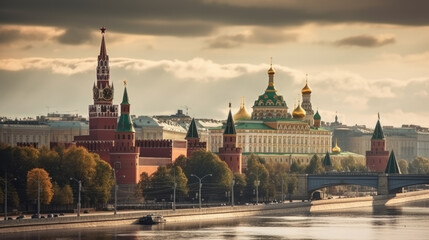 Fototapeta premium a big city like moscow with red square and kremlin. Generative AI