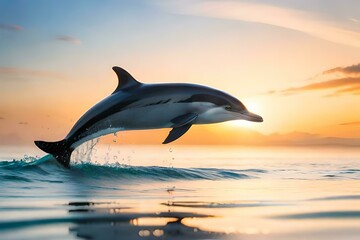 Dolphin swimming in crystal clear water. Created with generative Ai technology.
