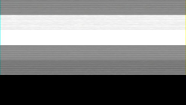 Monochrome glitch bars, abstract bad signal old vintage tv imitation. 