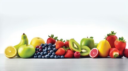 Naklejka na ściany i meble Assorted Fresh Fruits & Vegetables on White Background , AI generated