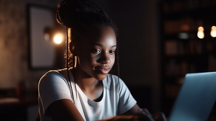 A child using a laptop for virtual school. Generative AI. 