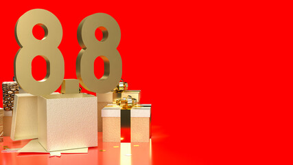 The 8.8 gold number and gift box for promotion concept 3d rendering