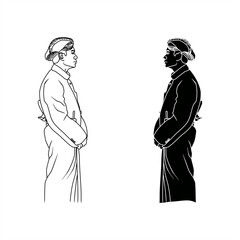 silhouette and line art of a man wearing traditional Javanese clothing