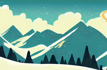 Fototapeta premium abstract cartoon style scenery of snowy mountains created with generative ai technology