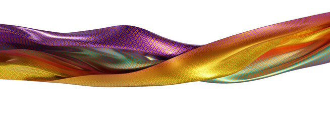 multicolored silk fabric design element with geometrical pattern, 3d rendering cloth material flying in the wind. Waving satin cloth isolated on transparent PNG background