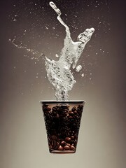 glass of coffee with an explosion of coffee and milk