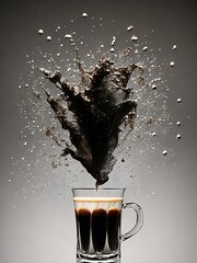 glass of coffee with an explosion of coffee and milk