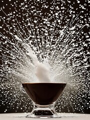 coffee cup with an explosion of coffee and milk