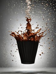 glass of coffee with an explosion of coffee and milk