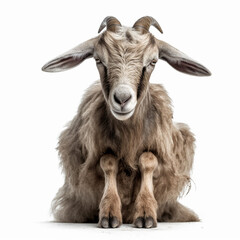 smiling goat with horns on a white background, generative AI