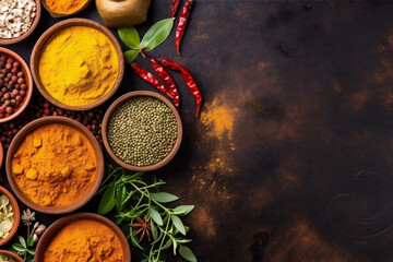 background indian ingredient powder spice seasoning herb cooking food chili dry. Generative AI.