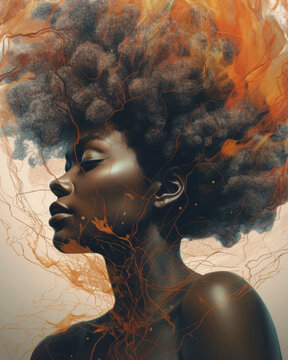 Beauty portrait of Black woman with graphic elements. Generative AI.